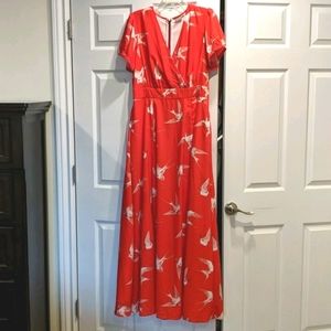 NWOT Eshakti red bird maxi dress L 14